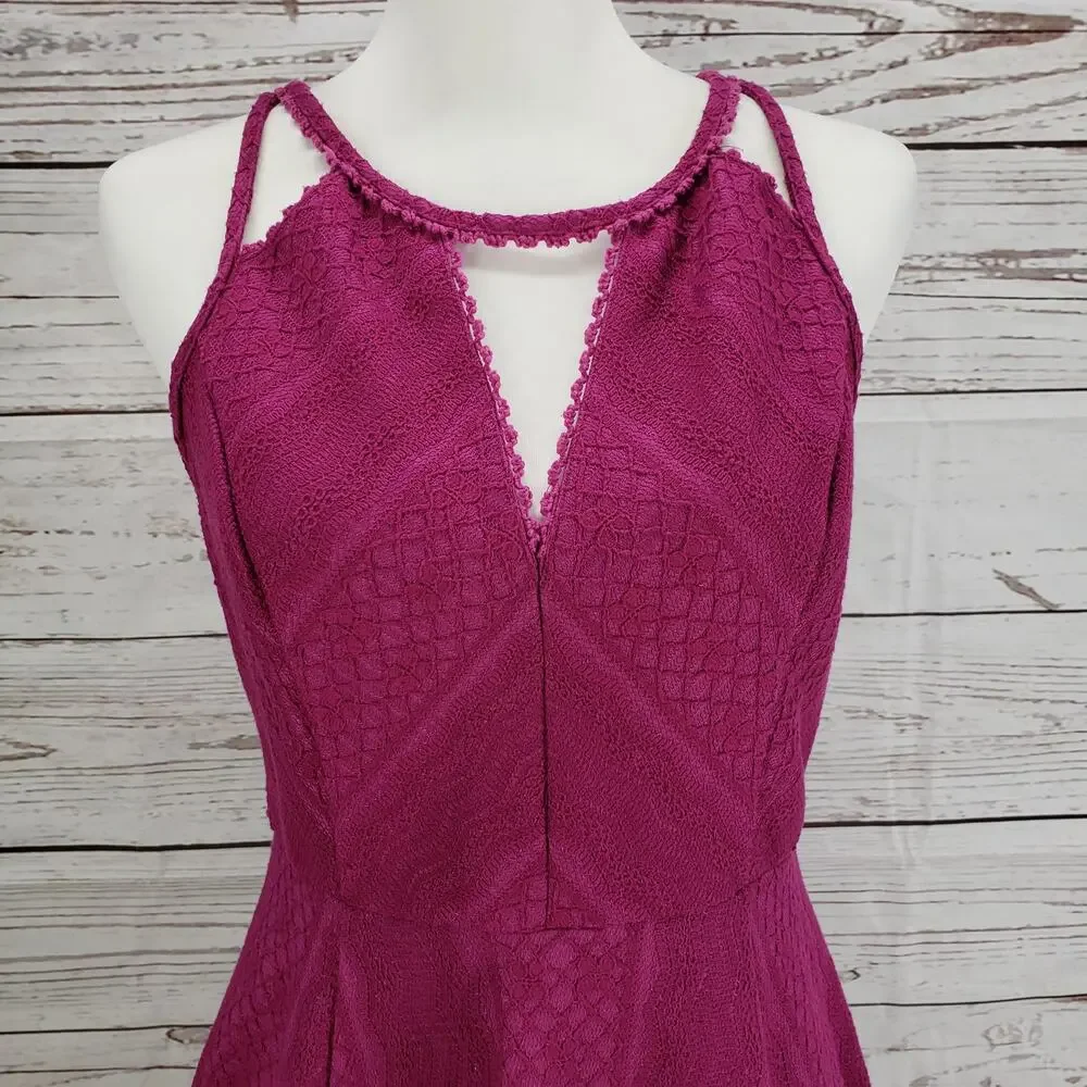 Free People Women's Magenta Lace Keyhole Fit & Flare Dress Size 12